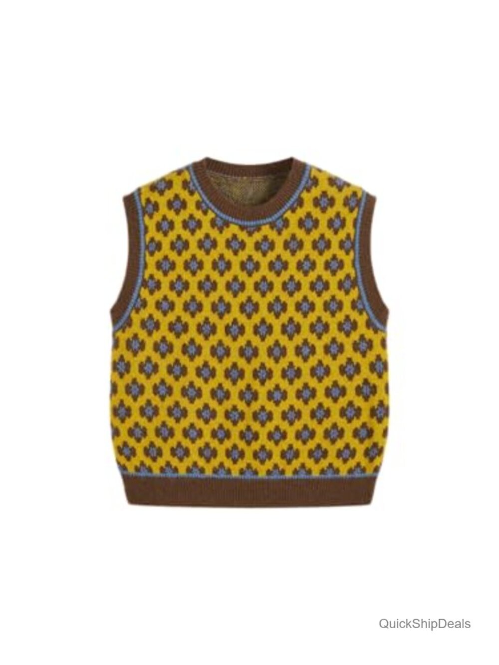 Sleeveless Cropped Sweater Vest Geometric Pattern Stretch Knit Fall Layering